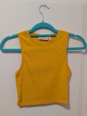 Weekday Yellow Ribbed Crop Tank Top